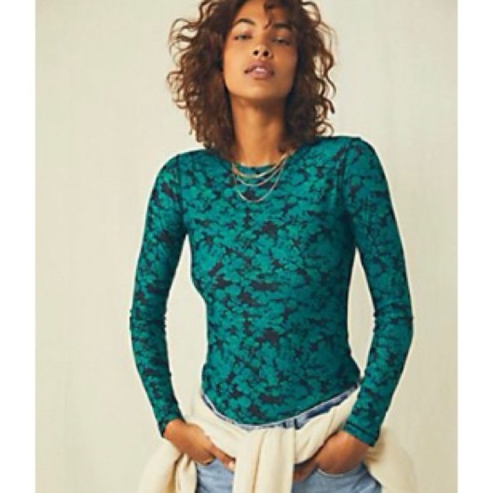 Floral Lace Long Sleeve Top - Green